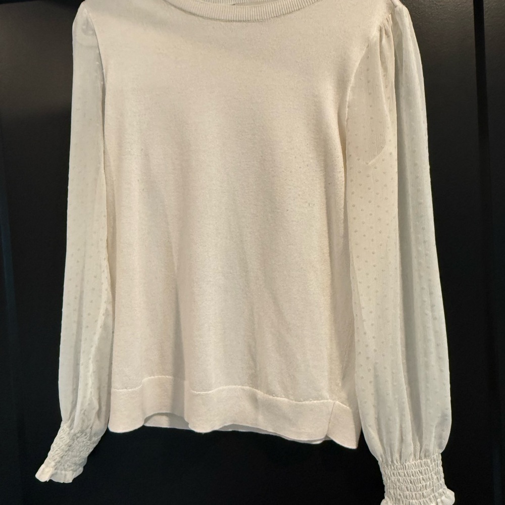 LOFT Cream Blouse with Textured Sleeves